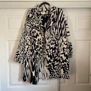 Andrea Jovine Open cardigan Spring coat snow leopard animal print black & white
